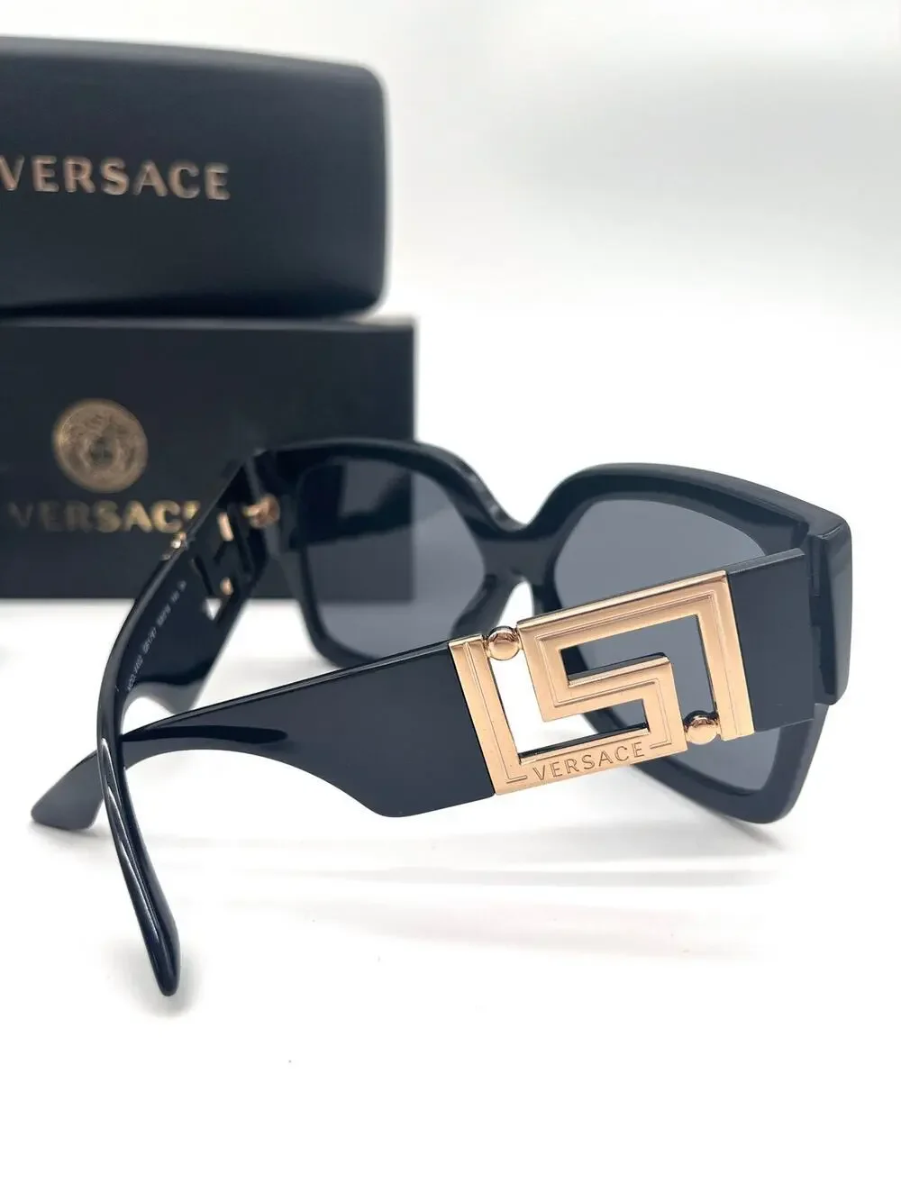 VERSACE NEW IN BOX Sunglasses, Black with Gold Medusa Accents 4402, Retails $394